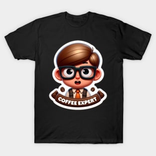 Coffee Prodigy: Nerd Kid Mastering the Bean T-Shirt